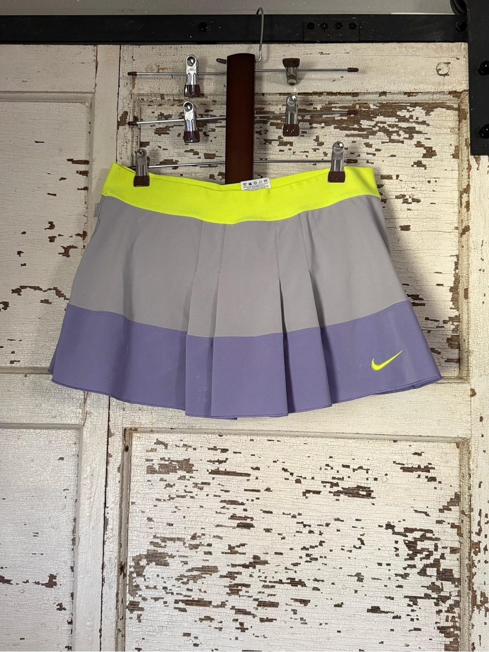 Nike Neon Yellow, Gray & Lavender Pleated Tennis Skort size large